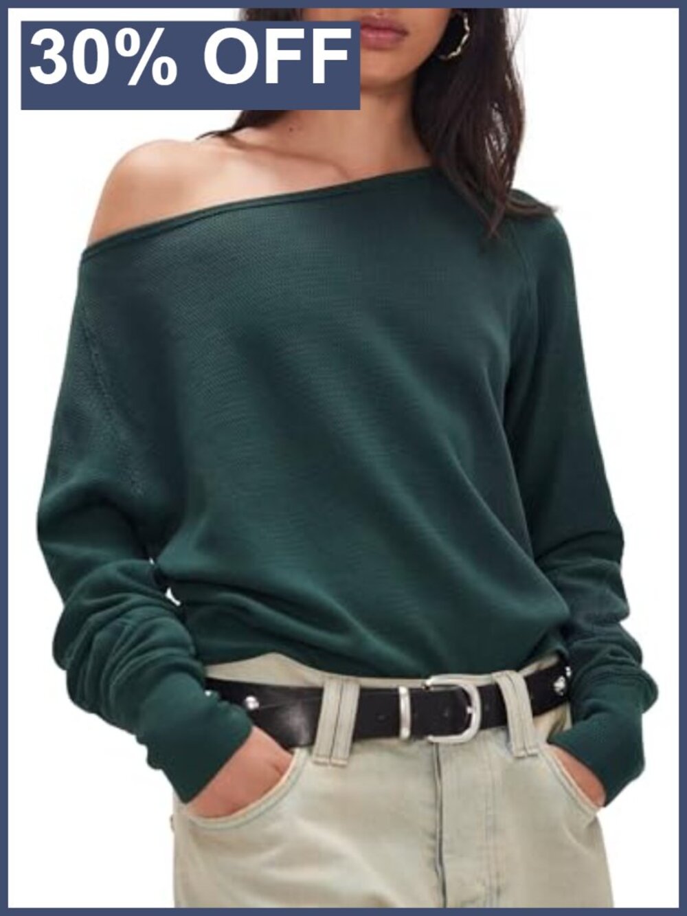 Off Shoulder Loose Knit Long Sleeve Tunic Top Polyester Spandex